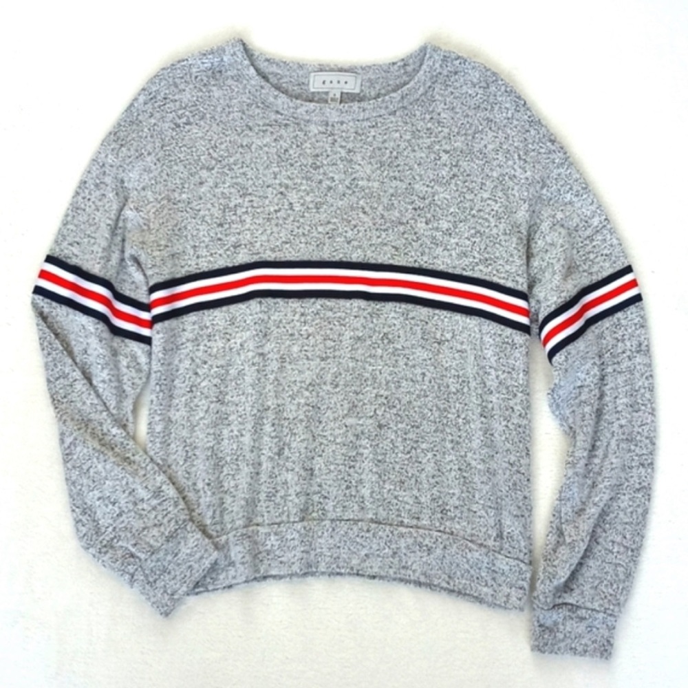 Gaze Women's Soft Grey w Red Blue & White Racer Stripes Long Sleeve Sweater S - Picture 5 of 10
